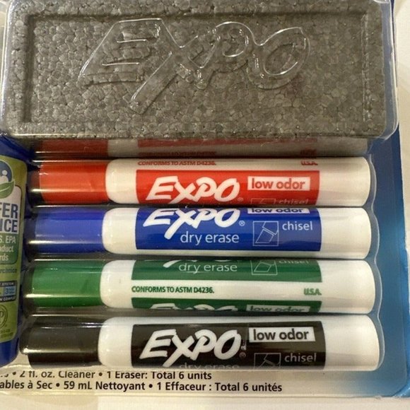 Low Odor Dry Erase Set : 4 Markers, White Board Eraser, Cleaner Spray NEW SEALED - Picture 4 of 7
